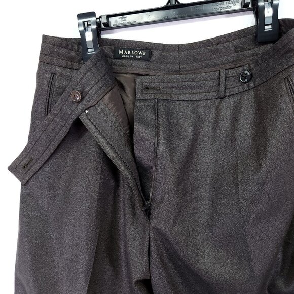 Marlowe Wool Dress Pants Womesn 8 Wide Leg Brown Designer Made In Italy - Picture 3 of 14